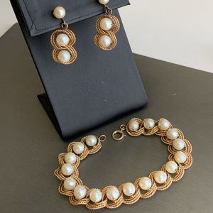 Estate 14k Yellow Gold and 6mm Pearl Demi-Parure